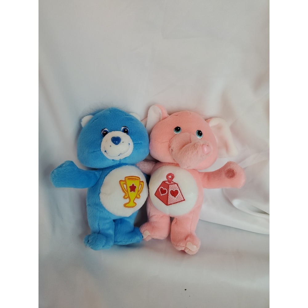 2003 Care Bear Cuddle Pair Plush Champ Bear & Lotsa Love Elephant 7" Stuffed‎